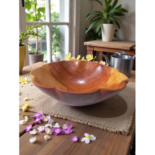 Handcrafted Moroccan Wooden Bowl – Sculptural Flower-Shaped Centerpiece