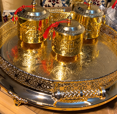 Handcrafted Moroccan Brass Serving Tray – Silver & Gold Finish – 50 cm | ARTIZAX