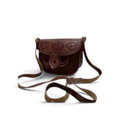 Handcrafted Moroccan Genuine Leather Crossbody Bag – Classic Tooled Design