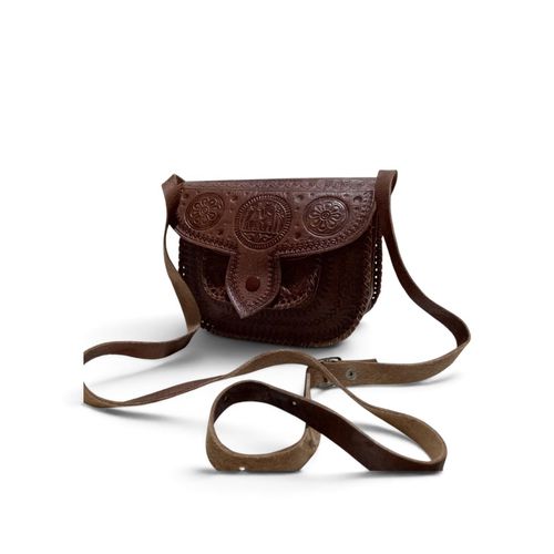 Handcrafted Moroccan Genuine Leather Crossbody Bag – Classic Tooled Design