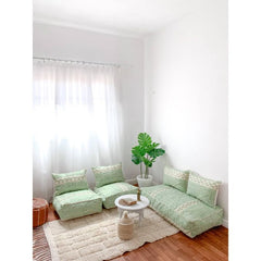 One-of-a-Kind Moroccan Berber Floor Sofa Set — Sage Green Kilim