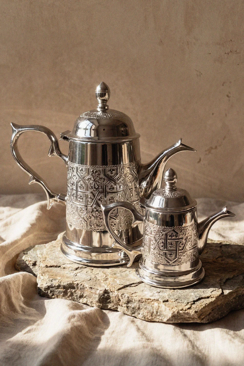 Handcrafted Moroccan Silver-Plated Brass Teapot — 250ml, 500ml & 1L