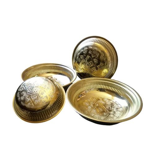 Set of 4 Hand-Engraved Moroccan Brass Bowls – Golden Finish