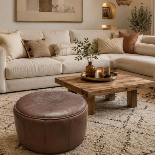 Handcrafted Moroccan Leather Pouf Cover