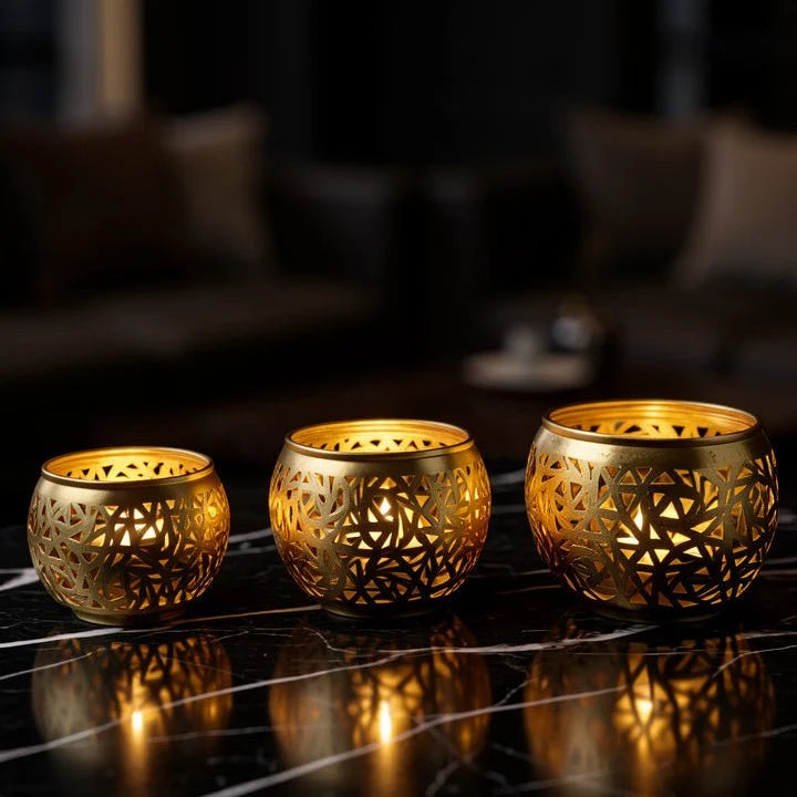 Moroccan Pierced Brass Candle Holders – Set of 3
