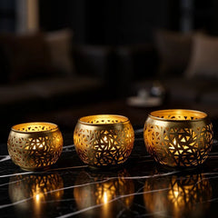 Moroccan Pierced Brass Candle Holders – Set of 3