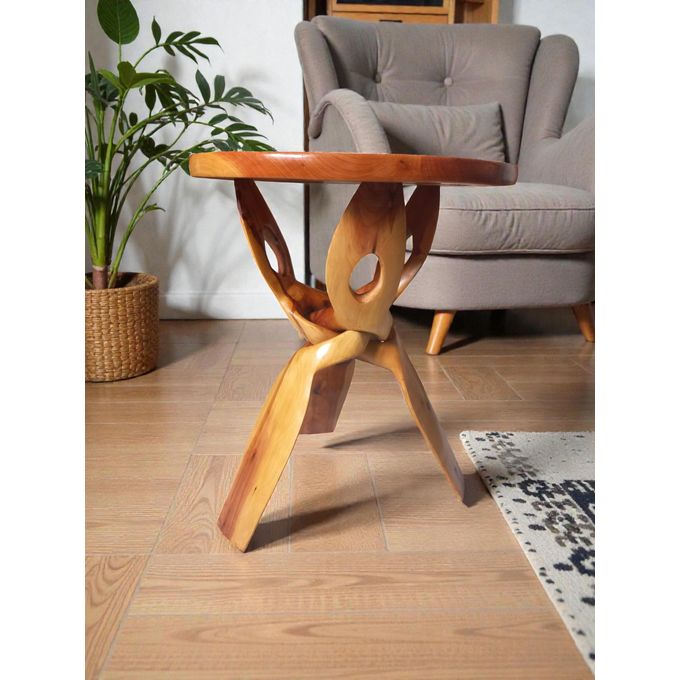 Handcrafted Moroccan Juniper Wood Side Table – 41 × 35 cm