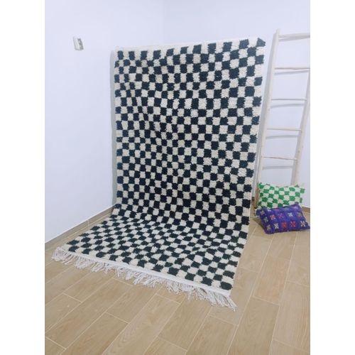 Moroccan Black & White Checkerboard Cotton Rug – 160 × 250 cm