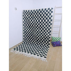 Moroccan Black & White Checkerboard Cotton Rug – 160 × 250 cm