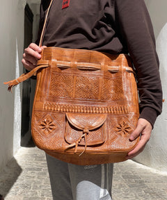 Handcrafted Moroccan Leather Backpack – Hand-Tooled Artisan Bag