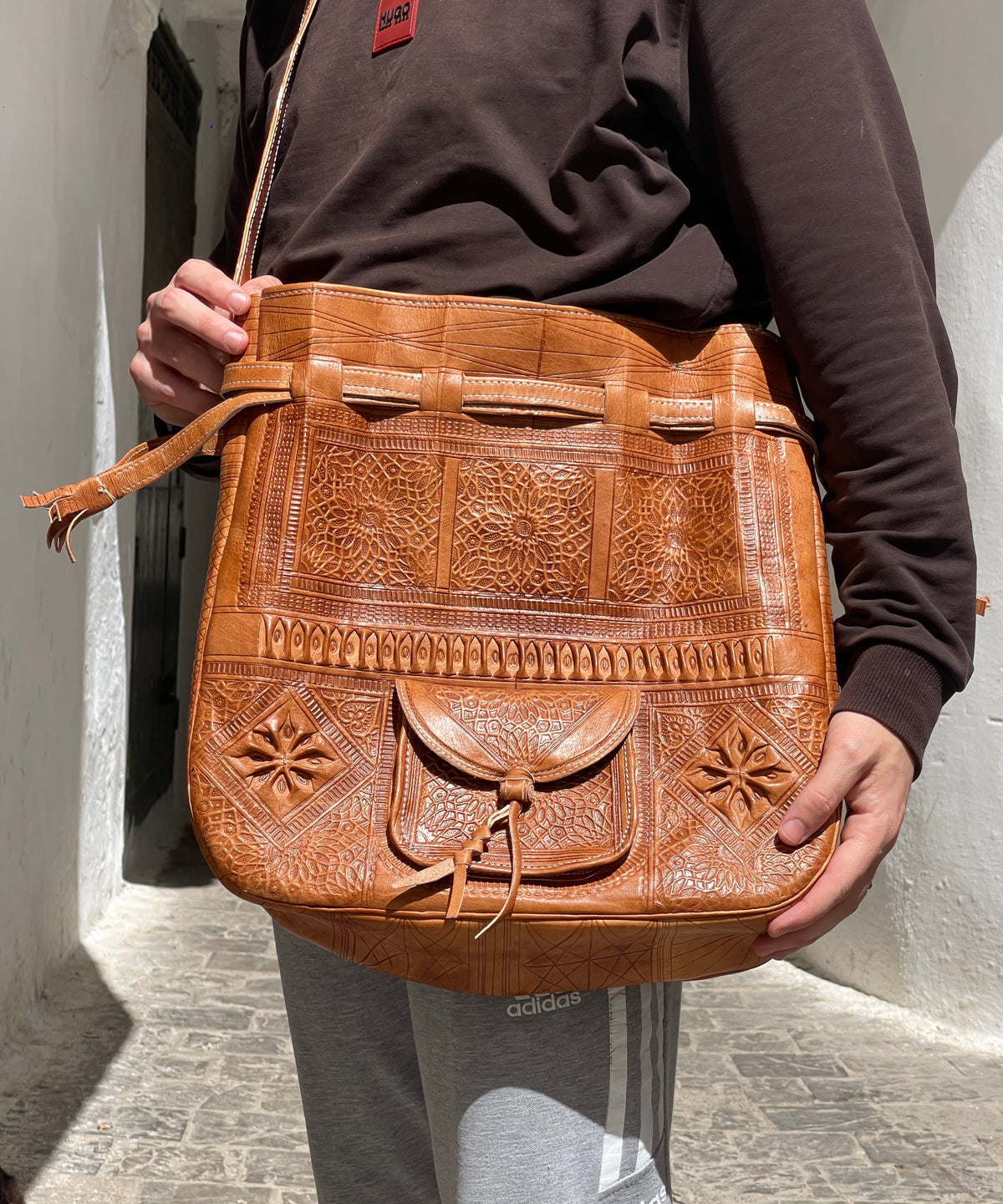 Handcrafted Moroccan Leather Backpack – Hand-Tooled Artisan Bag