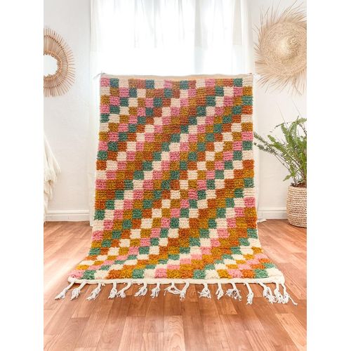 Handwoven Moroccan Checkered Wool Rug — Multicolor