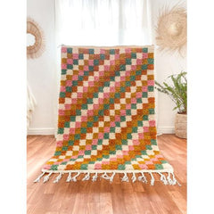 Handwoven Moroccan Checkered Wool Rug — Multicolor
