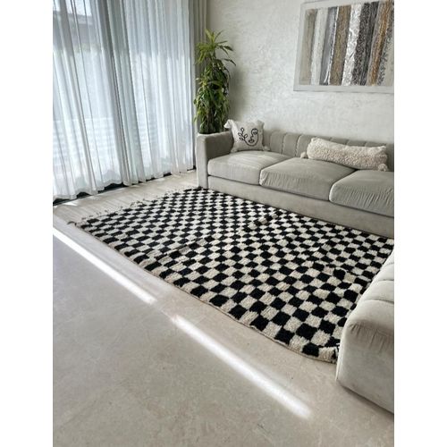 Moroccan Black & White Checkerboard Cotton Rug – 160 × 250 cm