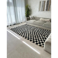 Moroccan Black & White Checkerboard Cotton Rug – 160 × 250 cm