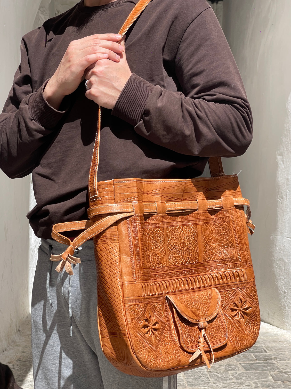 Handcrafted Moroccan Leather Backpack – Hand-Tooled Artisan Bag