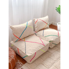Handcrafted Moroccan Kilim Floor Sofa Set — Colorful Line Design, 14 Pieces