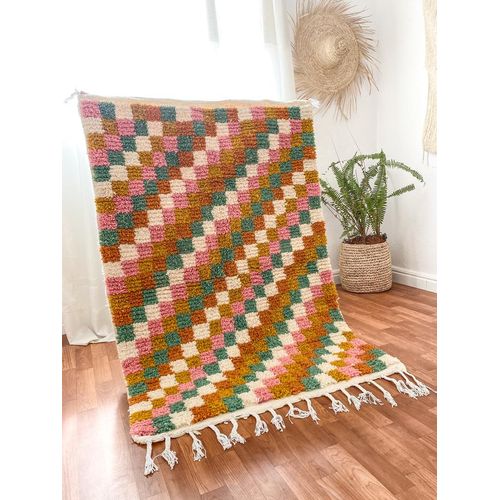 Handwoven Moroccan Checkered Wool Rug — Multicolor