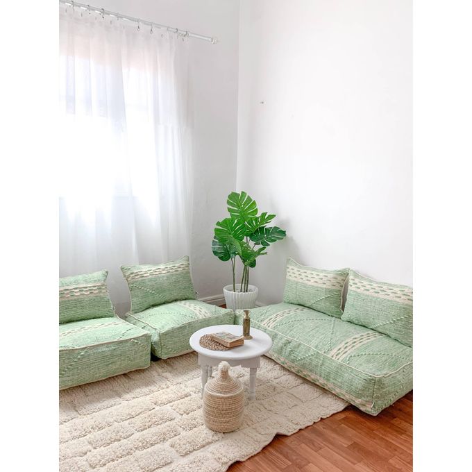 One-of-a-Kind Moroccan Berber Floor Sofa Set — Sage Green Kilim