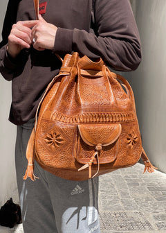 Handcrafted Moroccan Leather Backpack – Hand-Tooled Artisan Bag