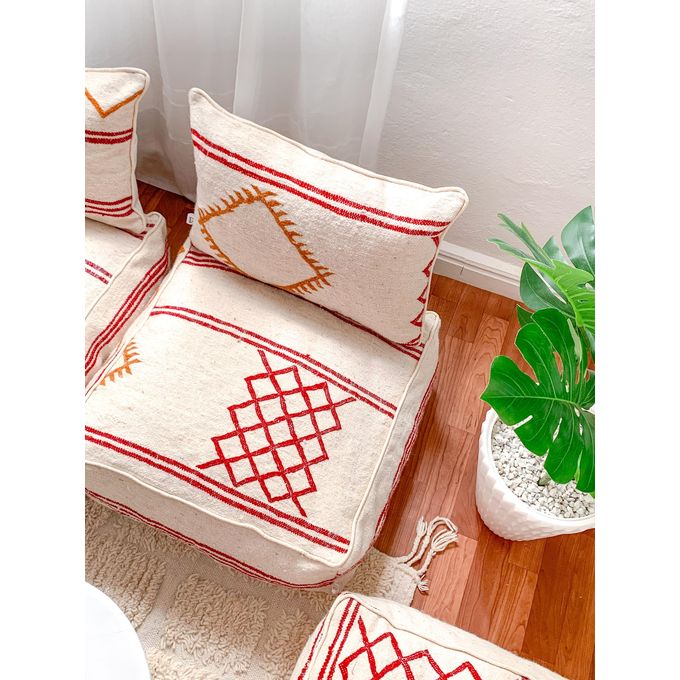 Handcrafted Moroccan Kilim Floor Sofa Set — Red & Ochre Geometric Design