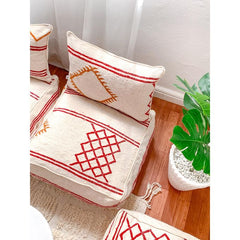Handcrafted Moroccan Kilim Floor Sofa Set — Red & Ochre Geometric Design