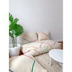 Handcrafted Moroccan Kilim Floor Sofa Set — Colorful Line Design, 14 Pieces