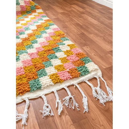 Handwoven Moroccan Checkered Wool Rug — Multicolor