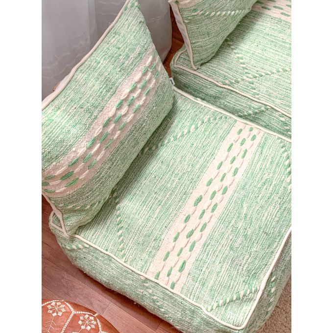 One-of-a-Kind Moroccan Berber Floor Sofa Set — Sage Green Kilim