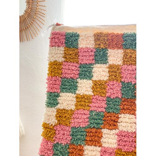 Handwoven Moroccan Checkered Wool Rug — Multicolor