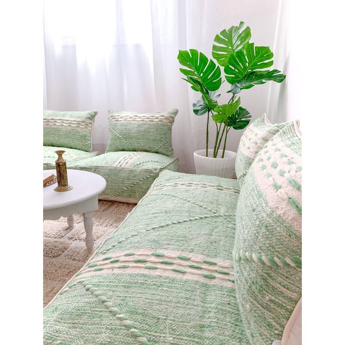 One-of-a-Kind Moroccan Berber Floor Sofa Set — Sage Green Kilim