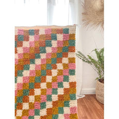 Handwoven Moroccan Checkered Wool Rug — Multicolor