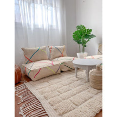 Handcrafted Moroccan Kilim Floor Sofa Set — Colorful Line Design, 14 Pieces