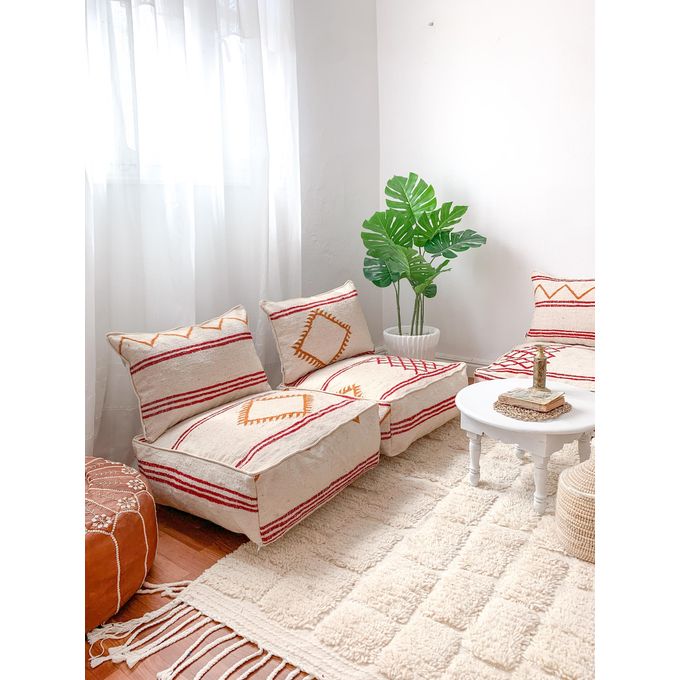 Handcrafted Moroccan Kilim Floor Sofa Set — Red & Ochre Geometric Design