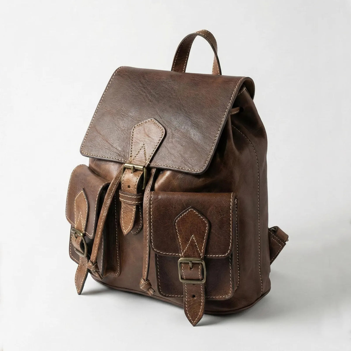 Full-Grain Moroccan Leather Backpack — Handcrafted Heritage Rucksack