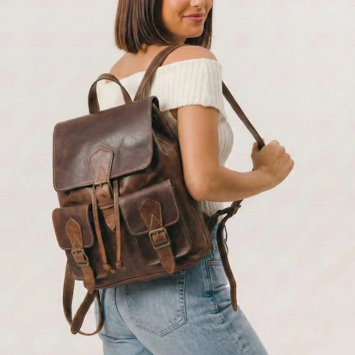 Full-Grain Moroccan Leather Backpack — Handcrafted Heritage Rucksack