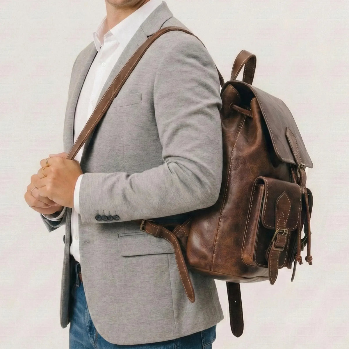 Full-Grain Moroccan Leather Backpack — Handcrafted Heritage Rucksack