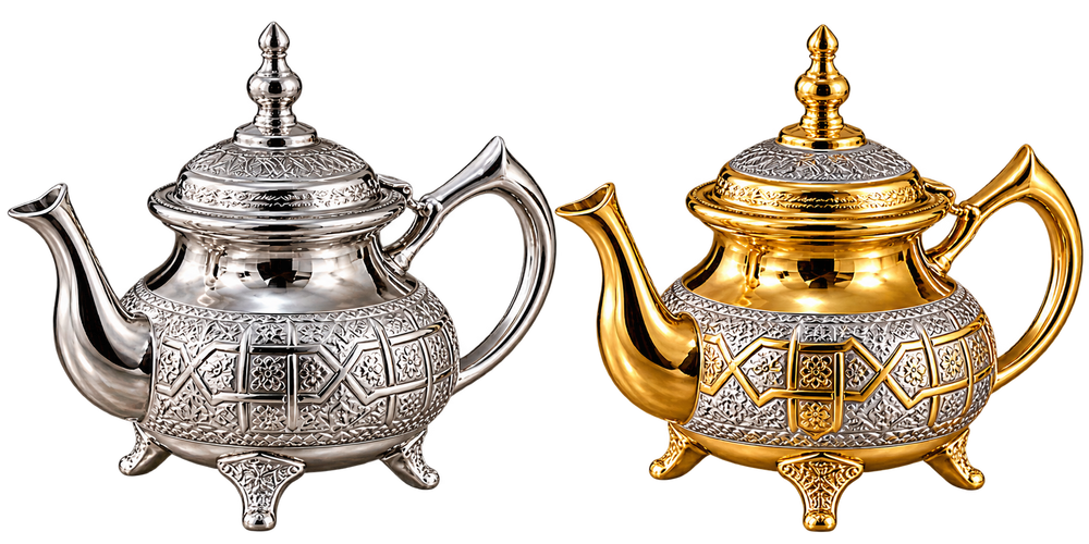 Traditional Moroccan Engraved Teapot – Silver or Two-Tone | 300 ml–1 L