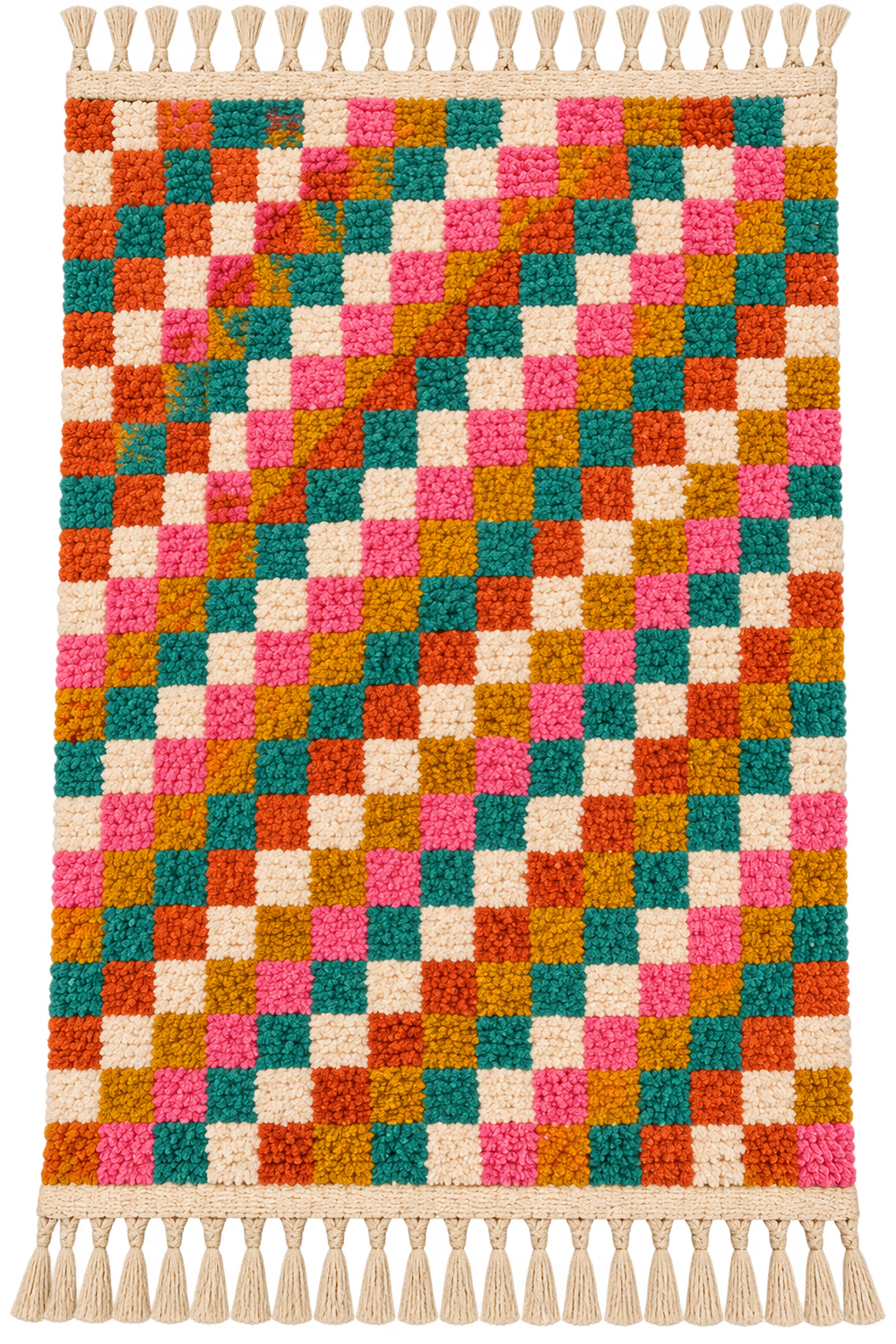 Handwoven Moroccan Checkered Wool Rug — Multicolor