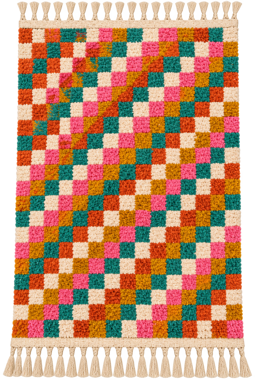 Handwoven Moroccan Checkered Wool Rug — Multicolor