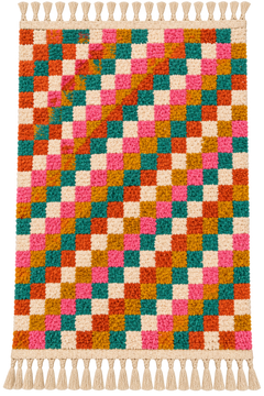 Handwoven Moroccan Checkered Wool Rug — Multicolor