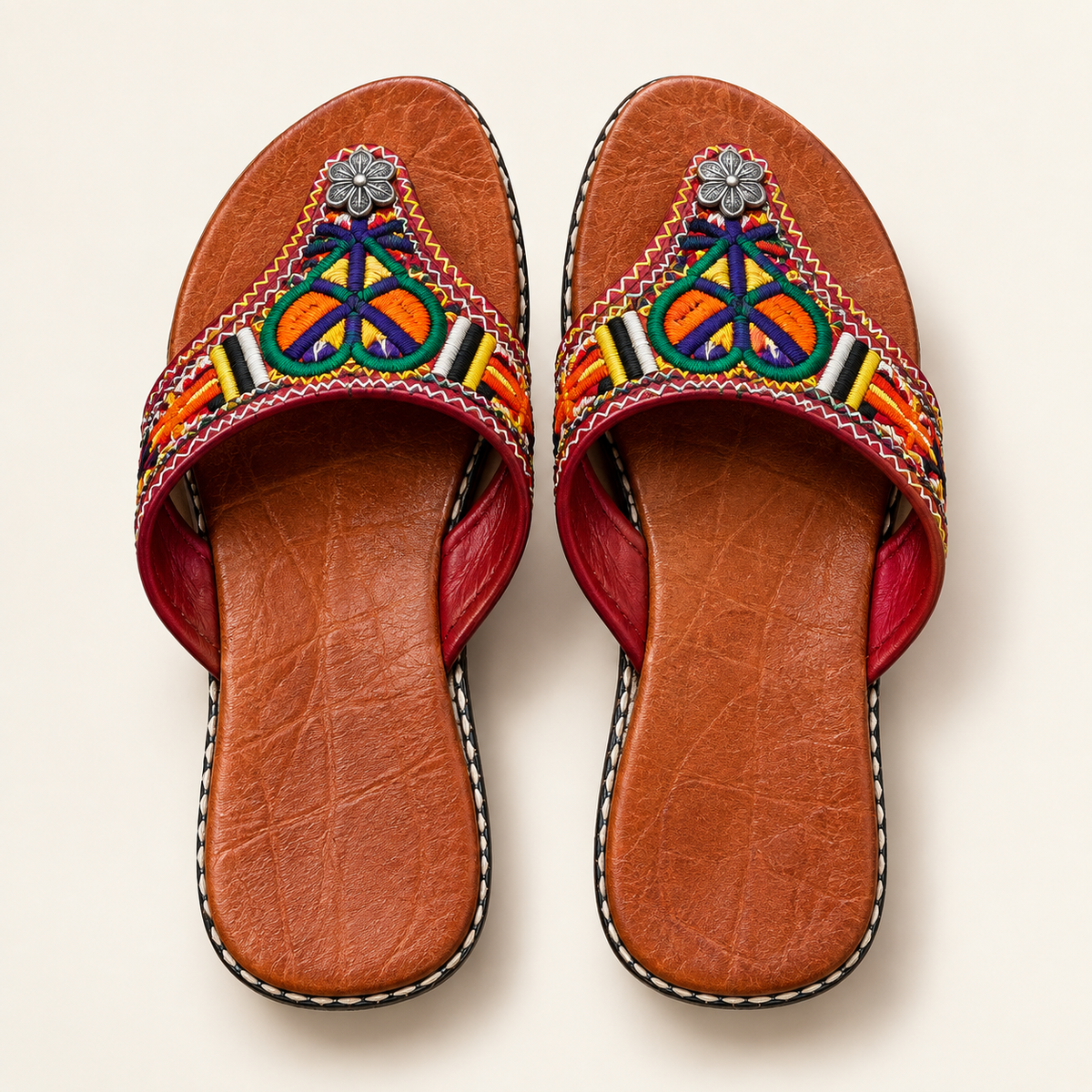 Handcrafted Moroccan Amazigh Leather Sandals – Embroidered & Customizable