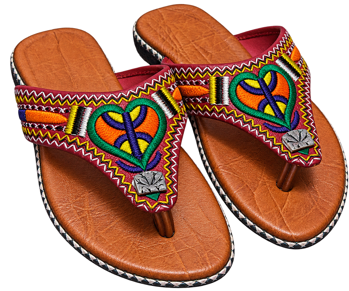 Handcrafted Moroccan Amazigh Leather Sandals – Embroidered & Customizable