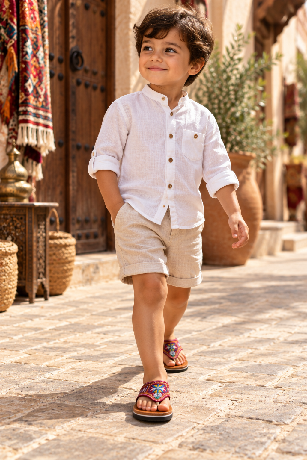Handcrafted Moroccan Kids Leather Sandals – Amazigh Embroidered