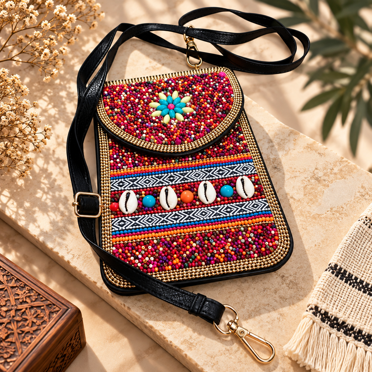 Handcrafted Moroccan Beaded Crossbody Bag – 4 Artisan Designs