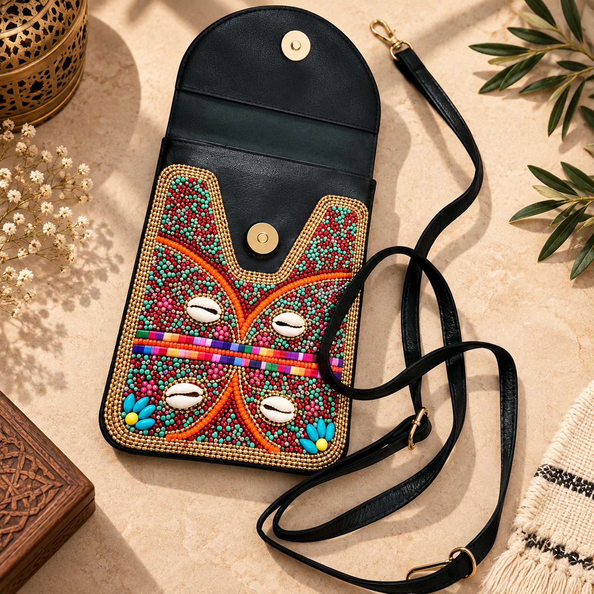 Handcrafted Moroccan Beaded Crossbody Bag – 4 Artisan Designs