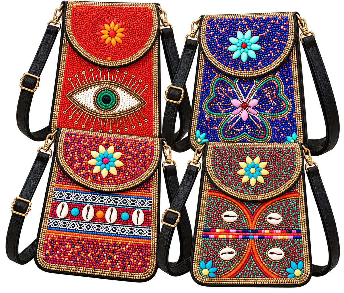 Handcrafted Moroccan Beaded Crossbody Bag – 4 Artisan Designs