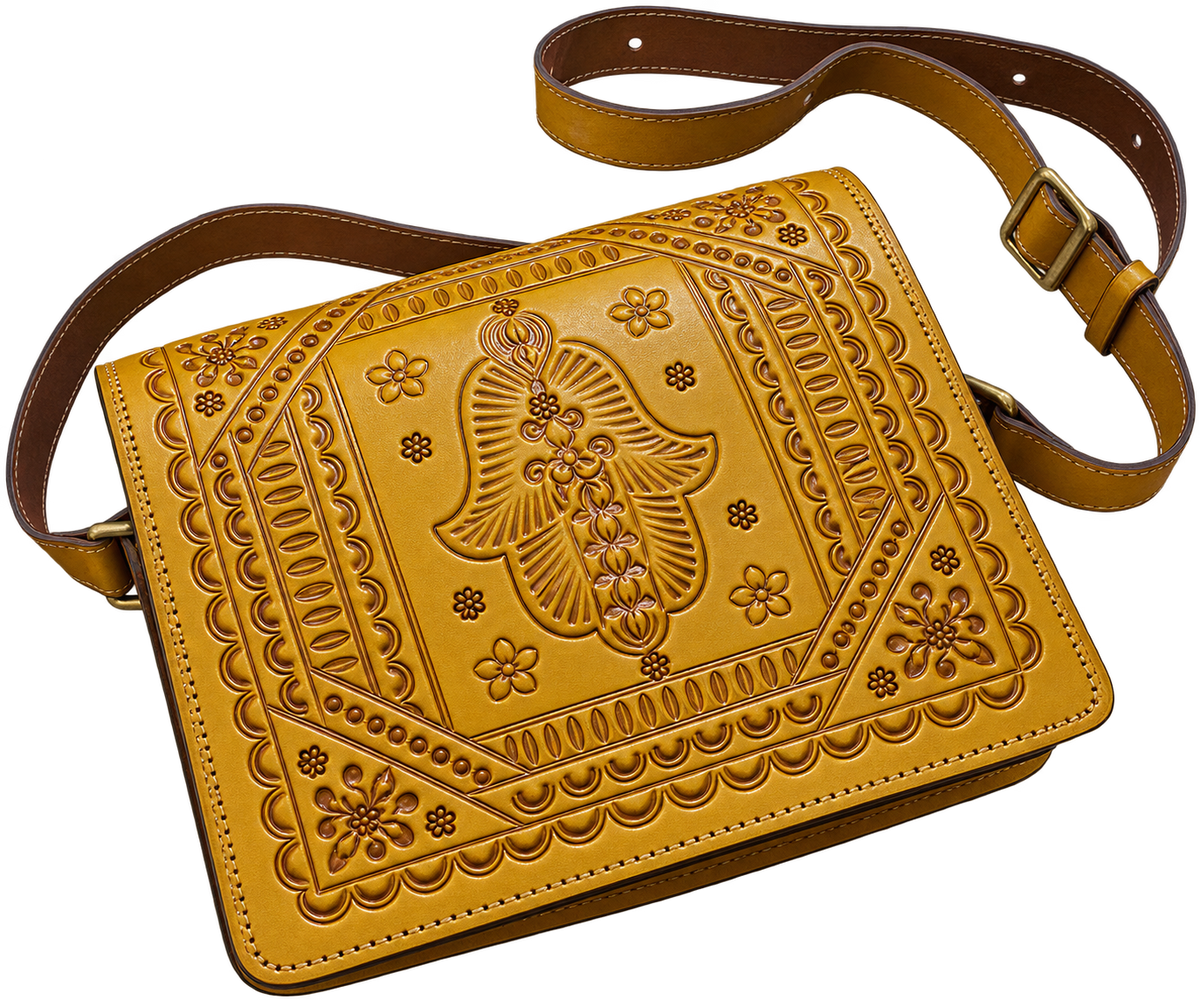 Handcrafted Moroccan Embossed Leather Crossbody Bag