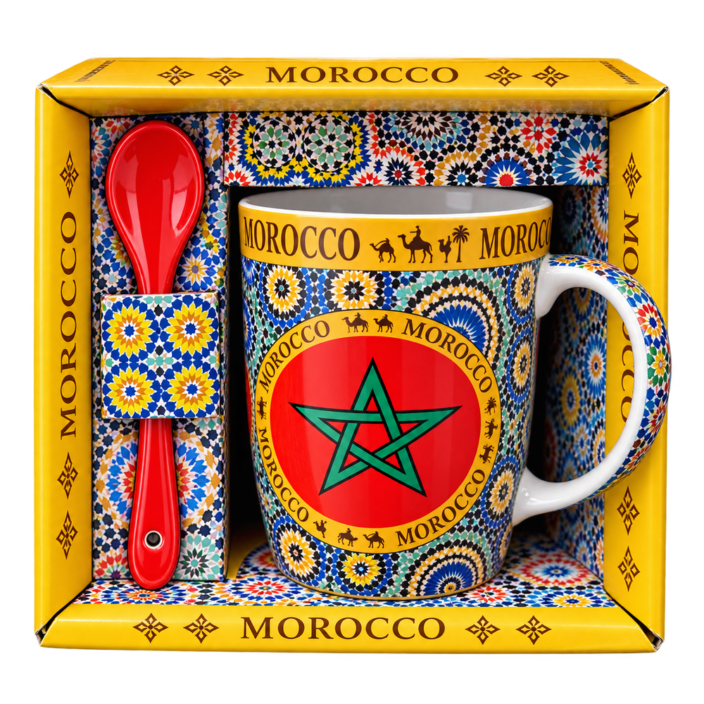 Moroccan Zellige Ceramic Mug Gift Set – Moroccan Flag Design