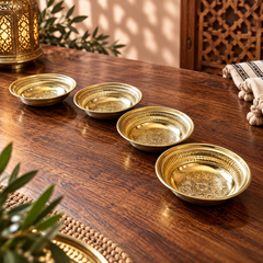 Set of 4 Hand-Engraved Moroccan Brass Bowls – Golden Finish